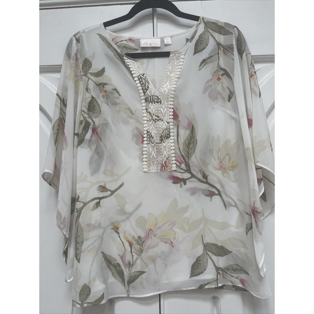 Belle Kim Gravel Size XXS Floral Tunic Lined‎ Embroidered Neckline